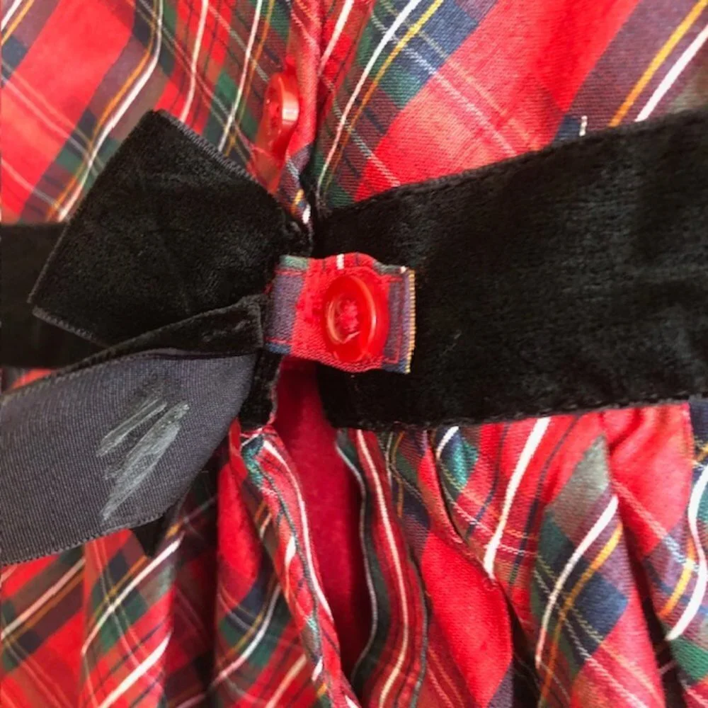 GYMBOREE Red Tartan Plaid Sleeveless Black Velvet Bow Dress 5T
